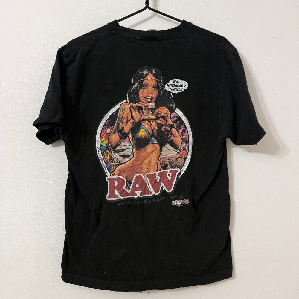 Erostika RAW Rolling Papers Black Pocket T-Shirt Erotika Back Graphic Size L